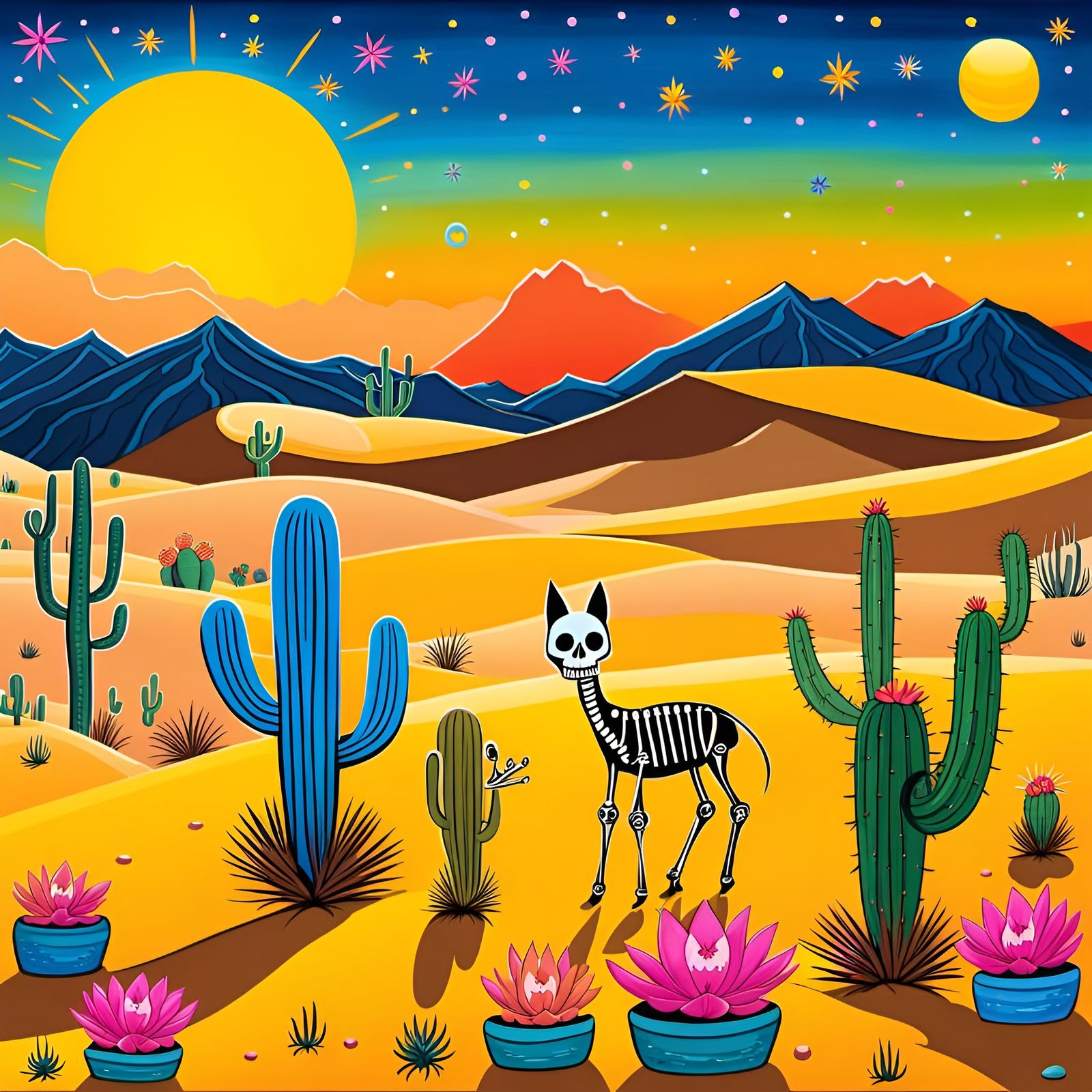 Art Brut Desert Skeletons in Bloom at Sunset