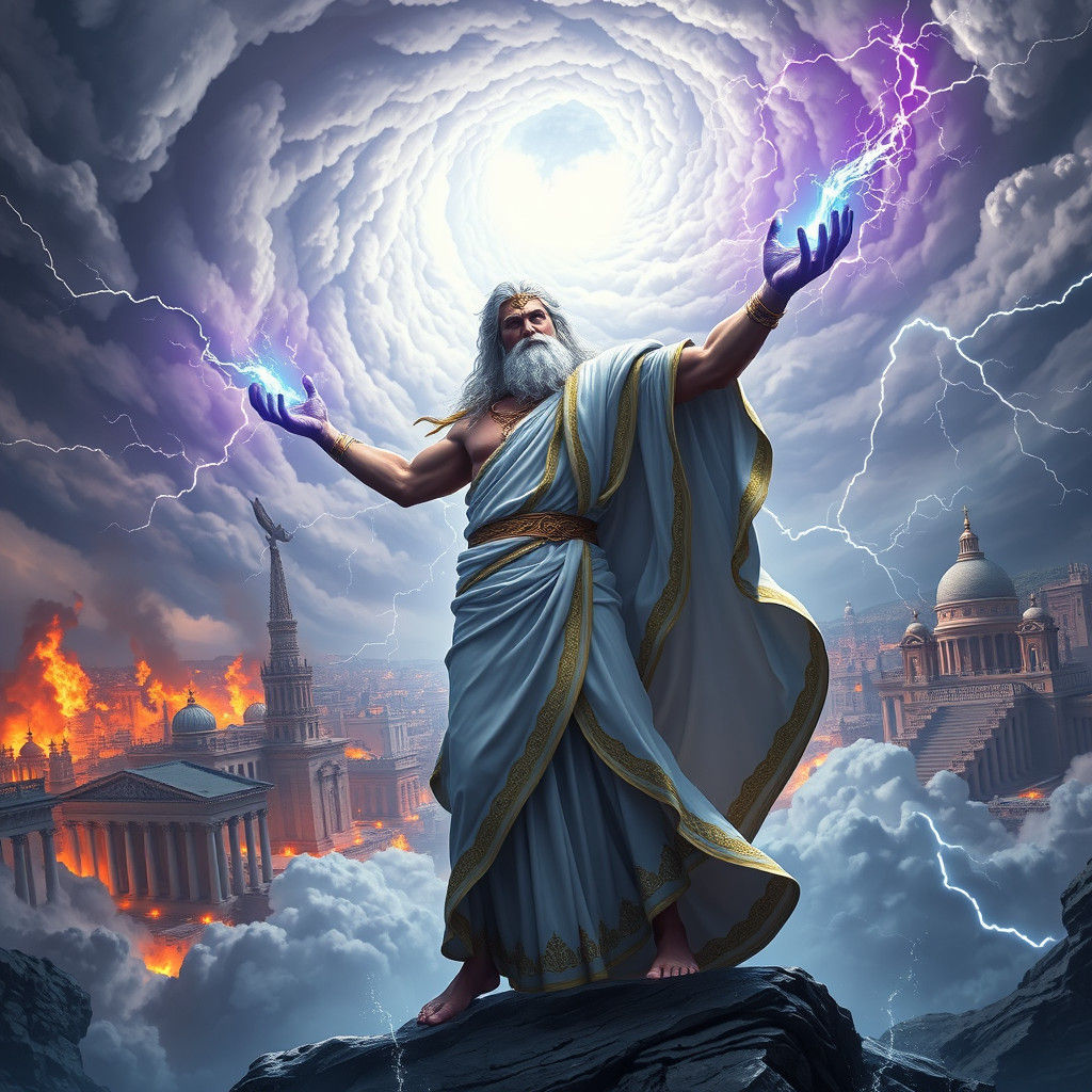 Zeus Summons a Storm in Hyper-Detailed Concept Art
