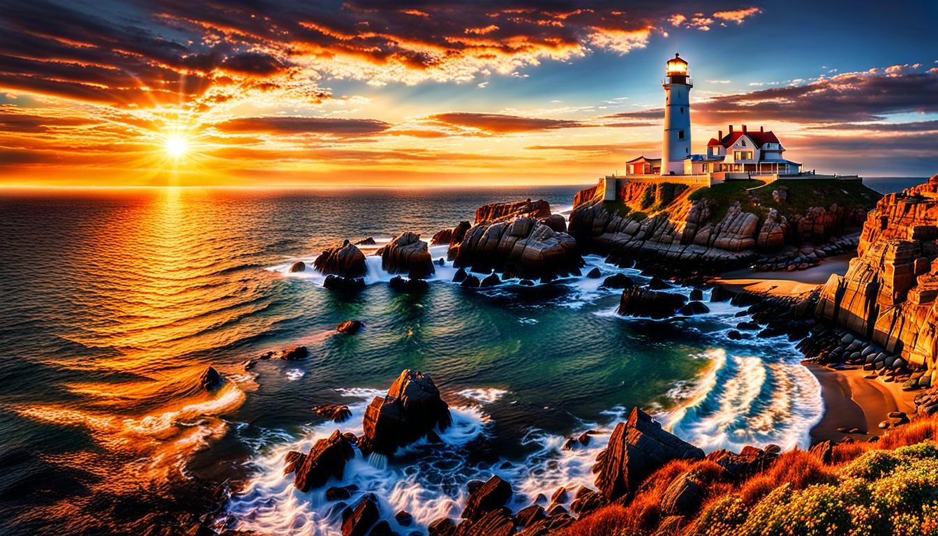 Hyperrealistic Lighthouse at Twilight in Romantic Realism