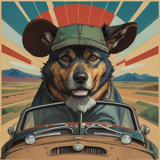 Rugged Dog Drives Vintage Truck Across Vast Steppe