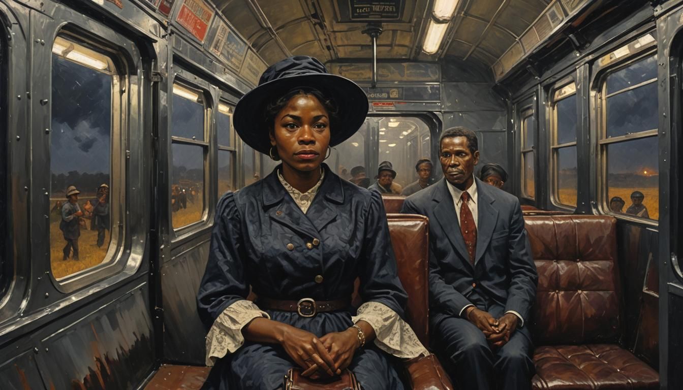 Black Woman on Midnight Train: Impasto Oil Painting