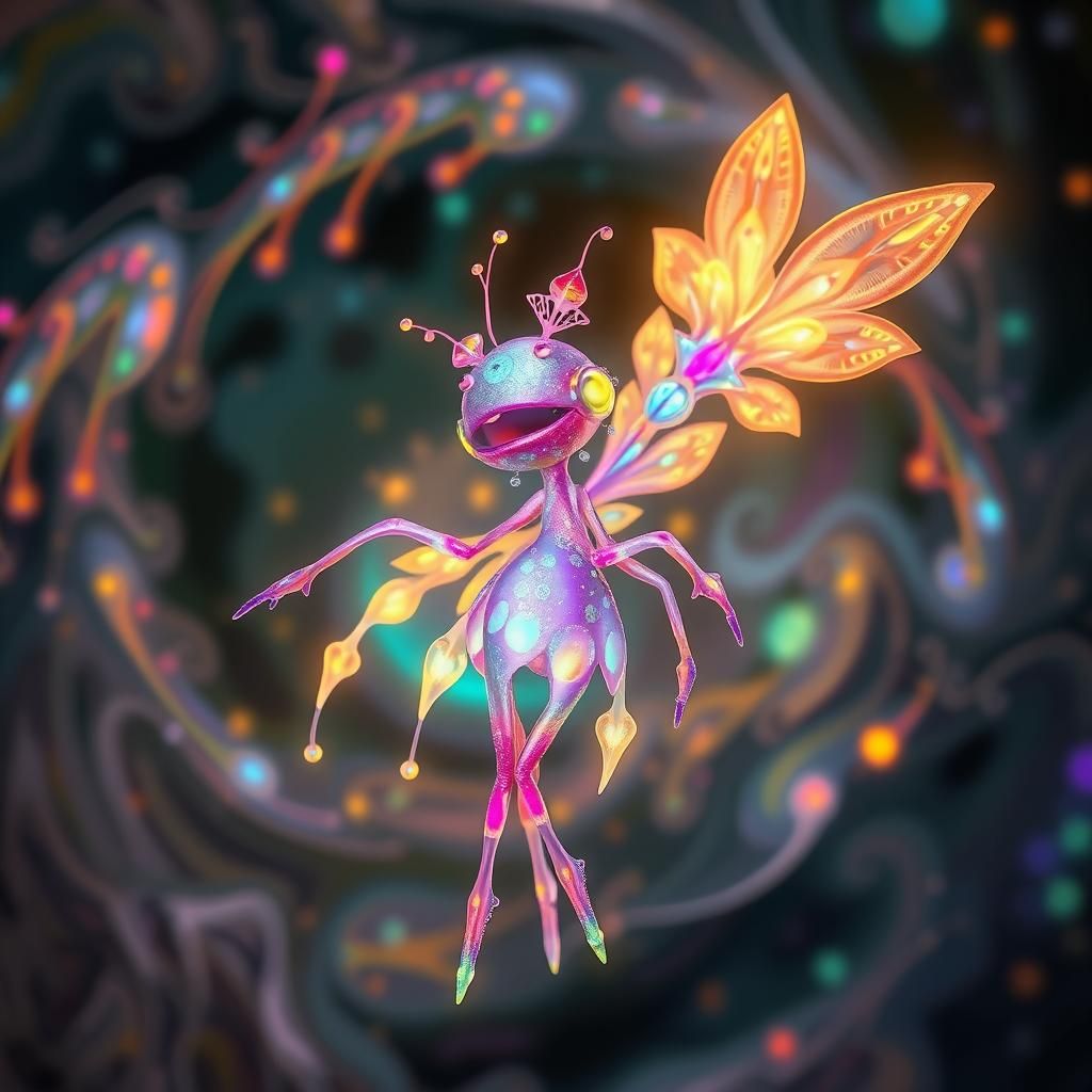 Iridescent Alien Being in Psychedelic Fractal Art