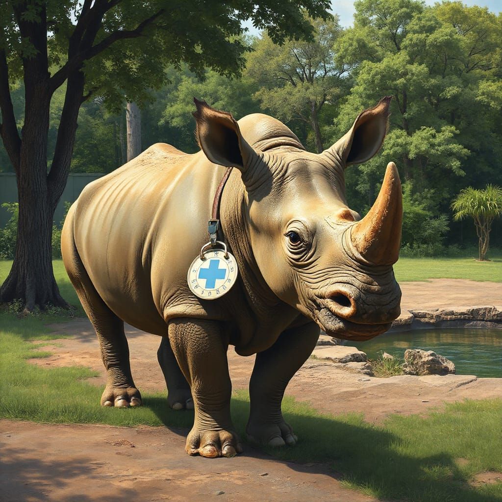 Rescued Rhino in Sanctuary, Wildlife Art Style