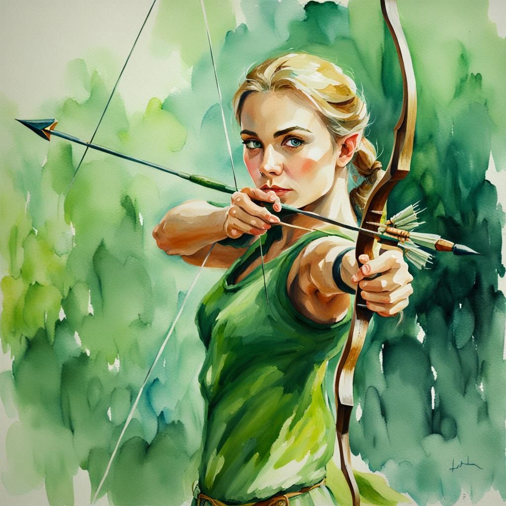 Elf Archer in Forest: Impressionistic Oil Painting