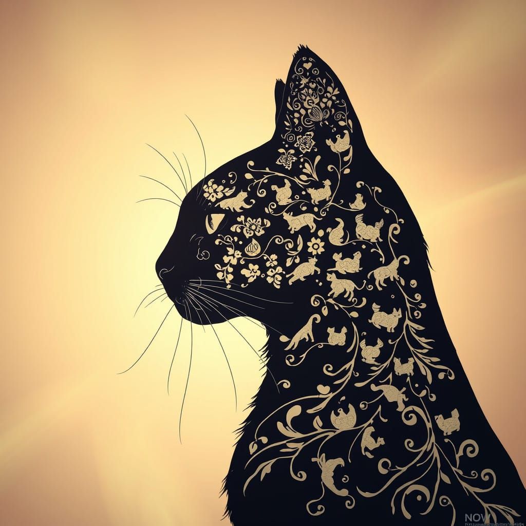 Regal Feline Silhouette with Intricate Patterns
