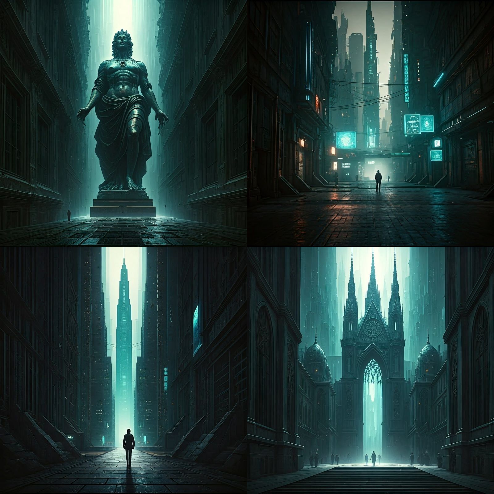 Cyberpunk Art Gallery Fusion in Bronze and Cyan
