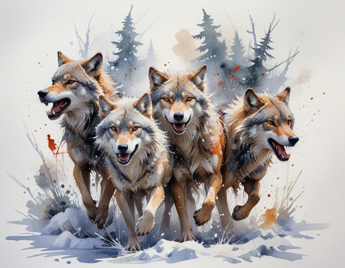 Wolves Hunt Elk in Snowy Wilderness