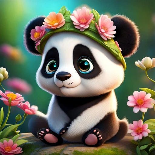 Chibi Panda Portrait in Whimsical Forest