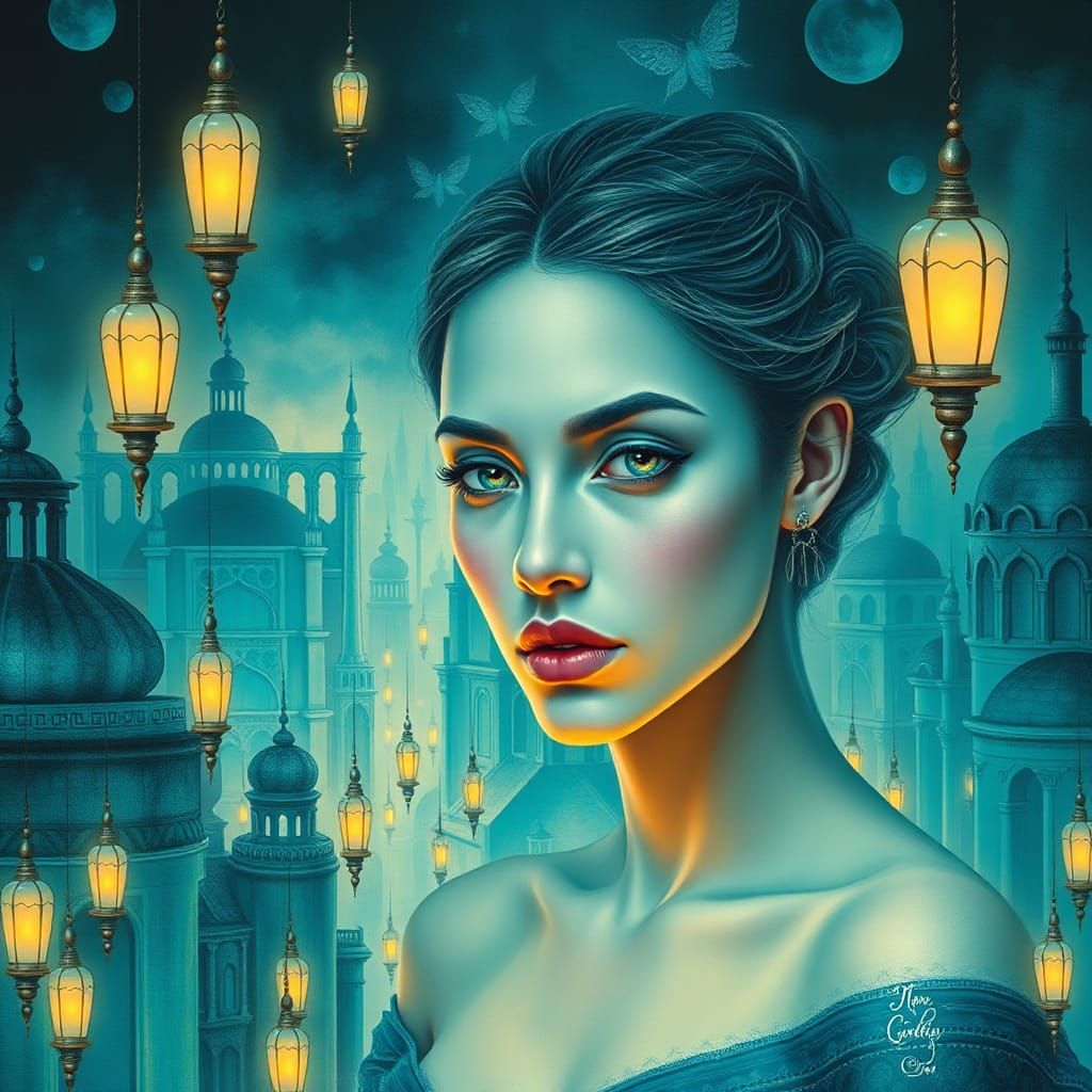 Teal Cityscape: A Surreal Dream in Abstract Expressionism