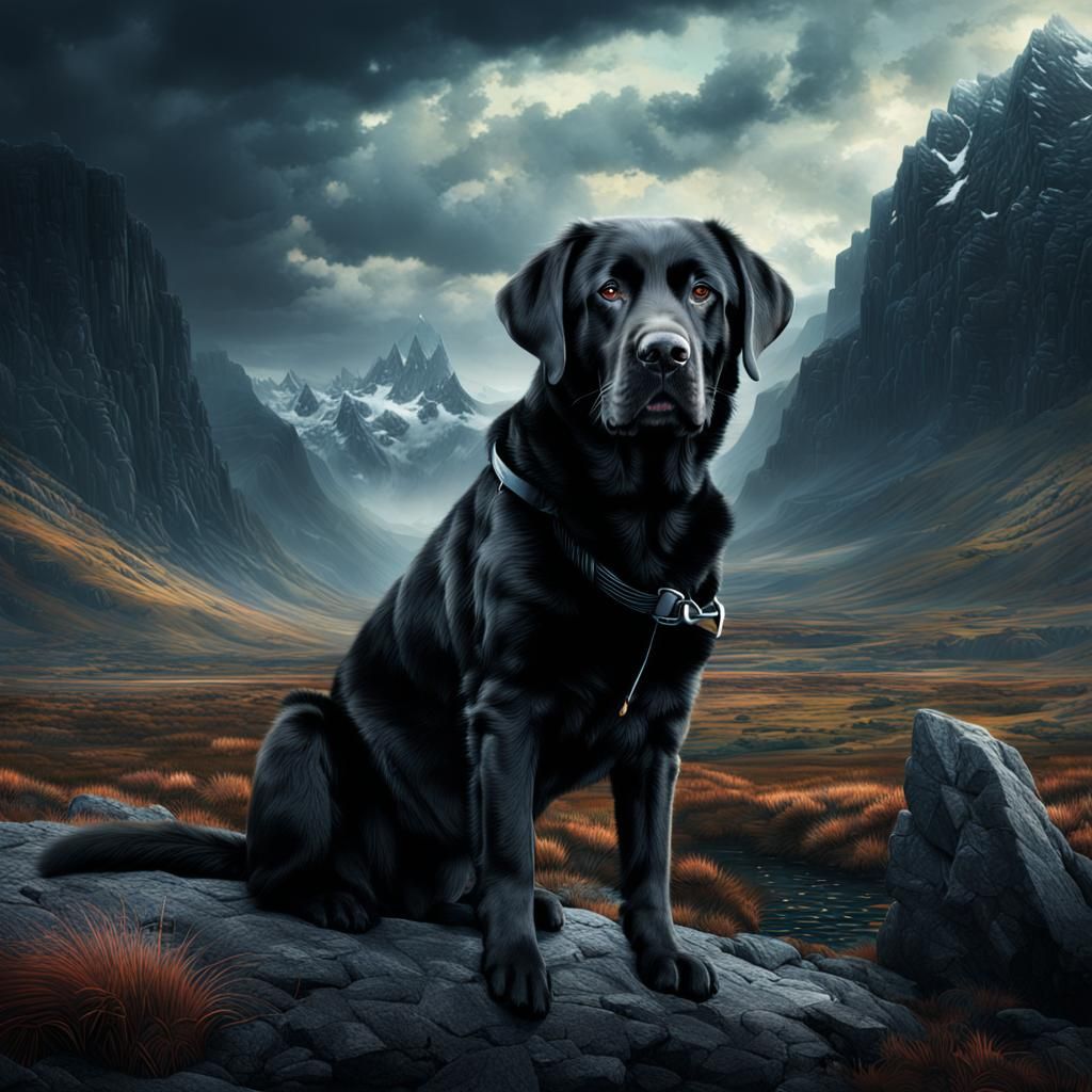 Dramatic Black Labrador Portrait in Digital Matte Painting