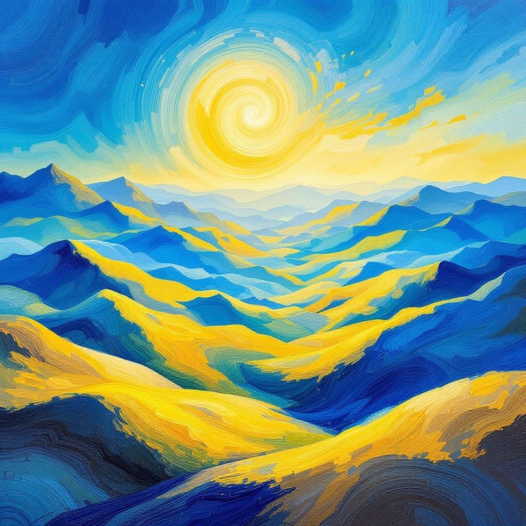 Surreal Abstractions of Rolling Hills in Electric Blue and N...