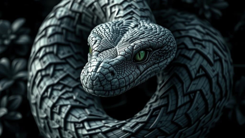 Intricate Tree Bark Snake Portrait in Gray Hues