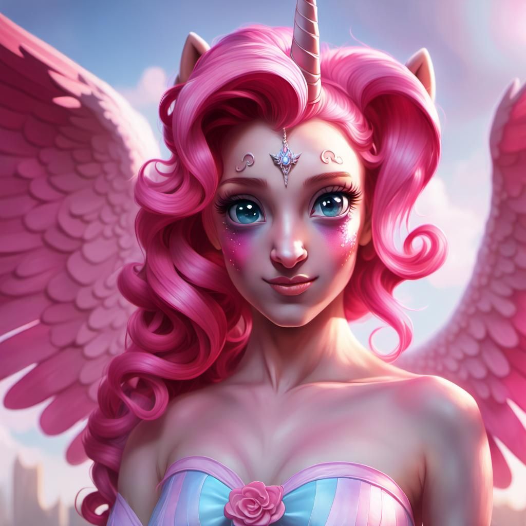 Winged Unicorn Pinkie Pie Portrait in Digital Art Style