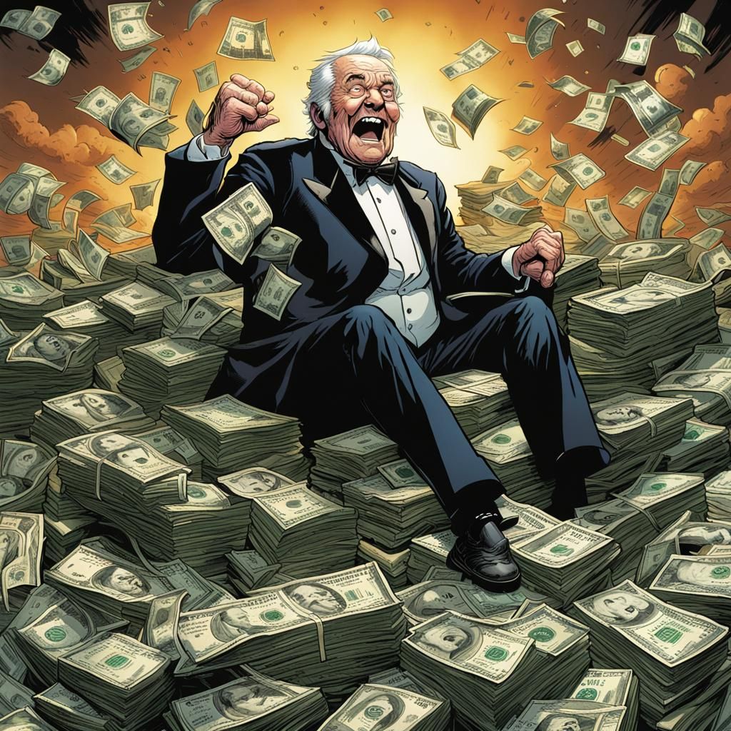 Old Man Yelling on Money in Comic Book Art