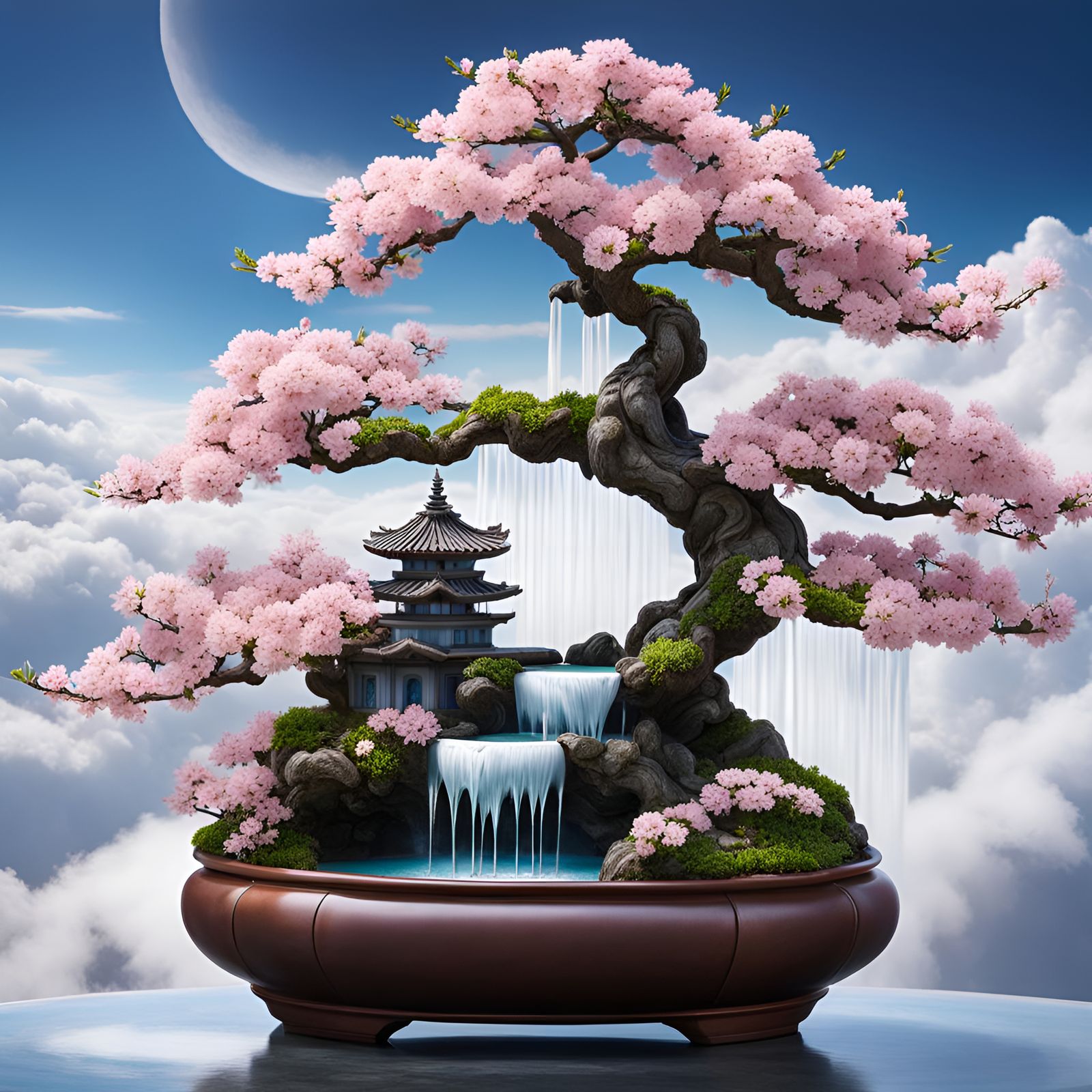 Cherry blossom 🌸 waterfall bonsai in the clouds