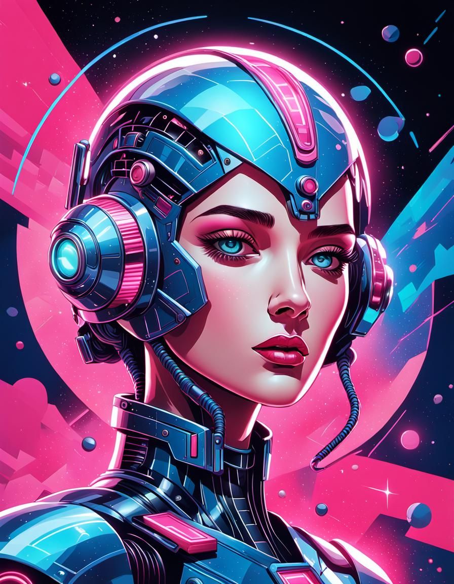 Art Deco Robot Woman in Sci-Fi Comic Style