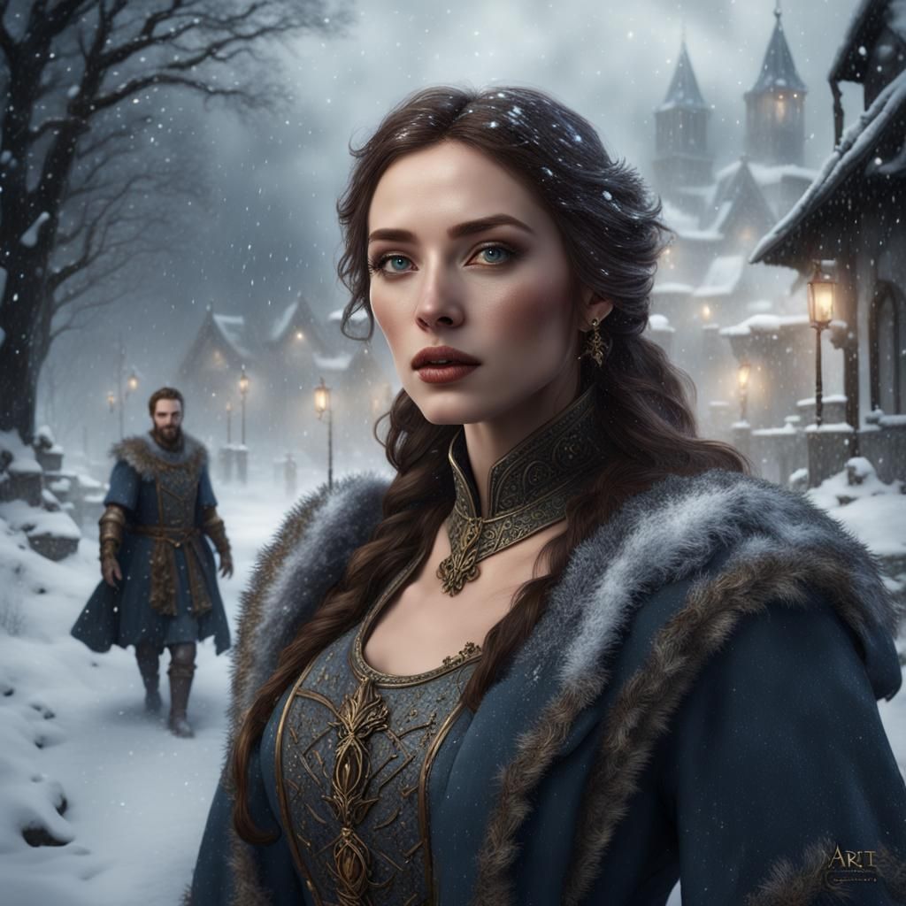 Medieval Couple in Snowstorm: Fantasy Concept Art