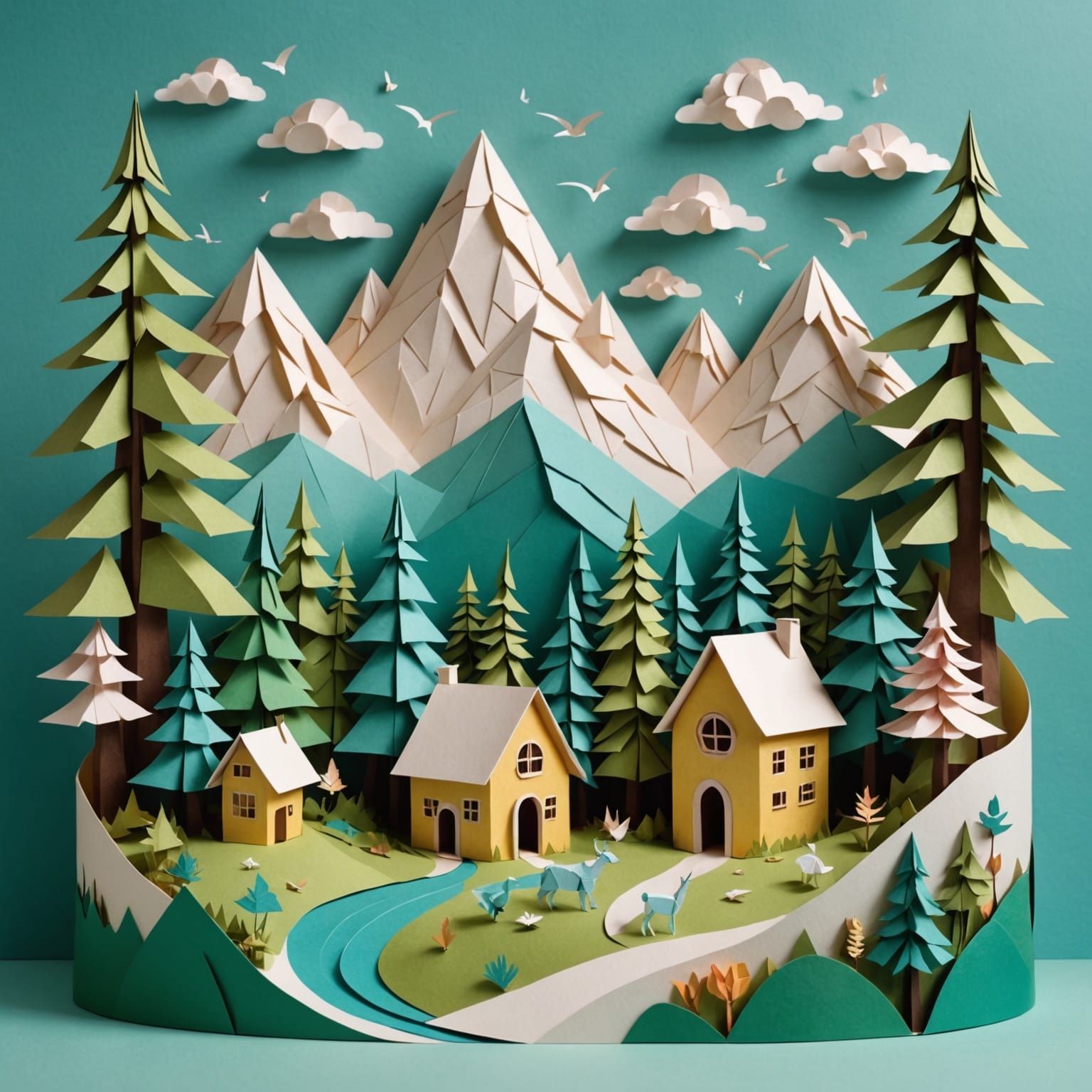 Whimsical Paper World With Origami Mountains