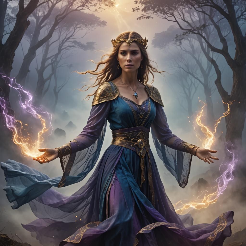 Ethereal Sorceress Ready for Battle in Fantasy Art