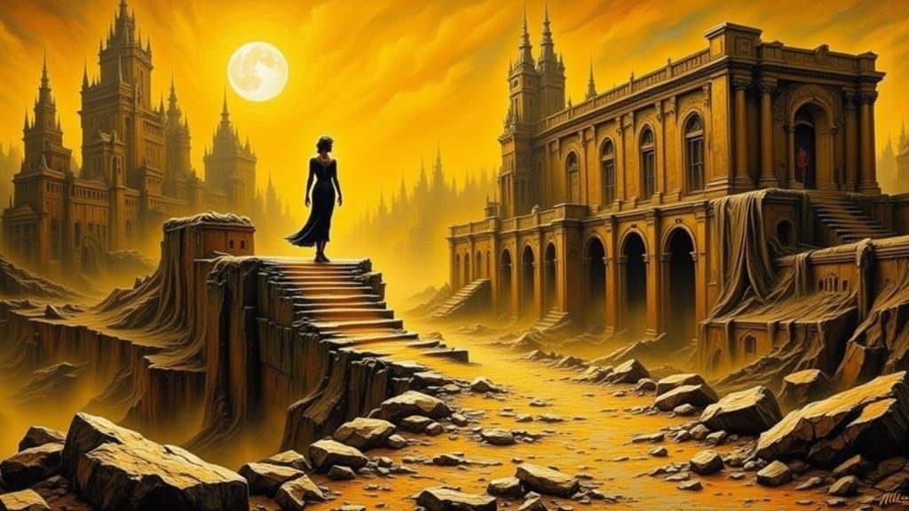 Cyberpunk Cityscape with Golden Glow at Sunset