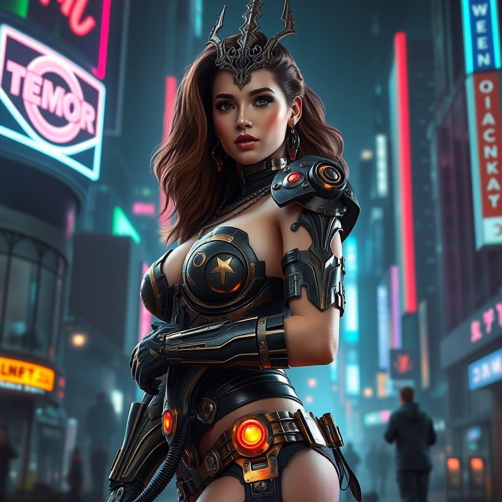 Cyberpunk Sorceress Warrior in Steampunk Armor