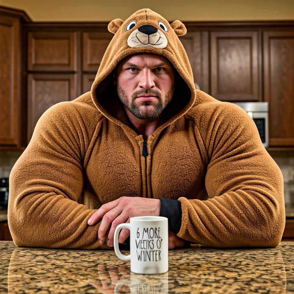 Muscular Groundhog Bodybuilder in Cozy Kitchen