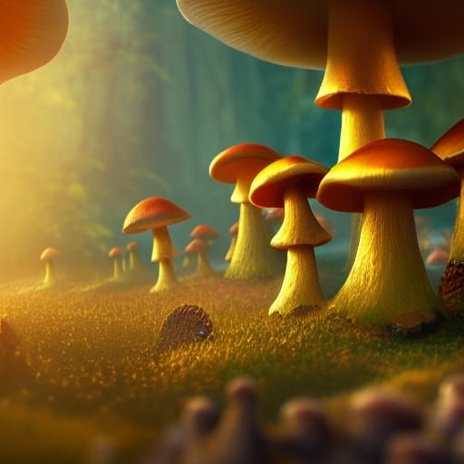 mushroom city in the golden light