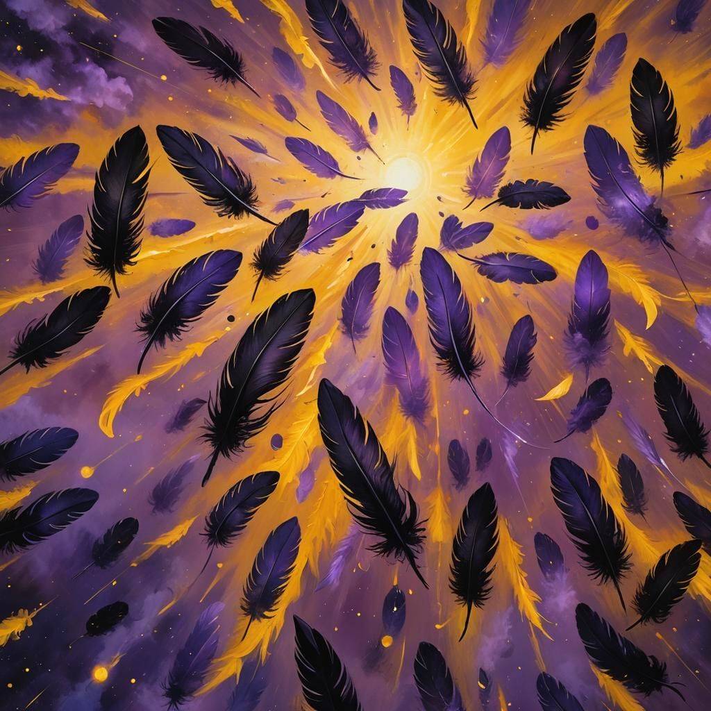 Feathers Falling in a Dark Fantasy Landscape