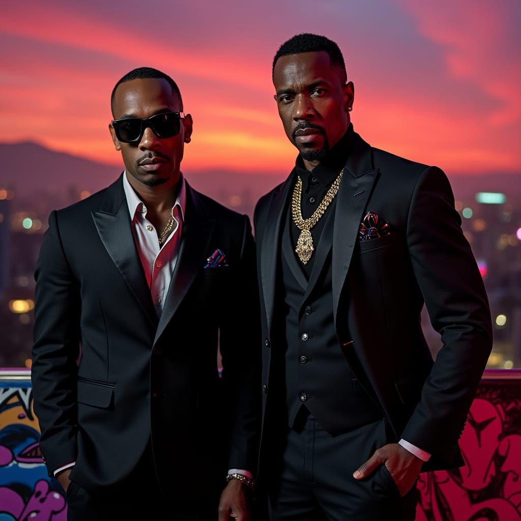 Hip-Hop Icon P Diddy Poses with Matthew LeBlanc Jr in Neon C...