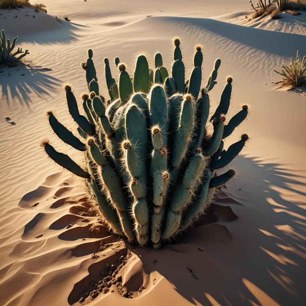 Fantasy Cactus Monster in Desert Sunset, Photorealistic