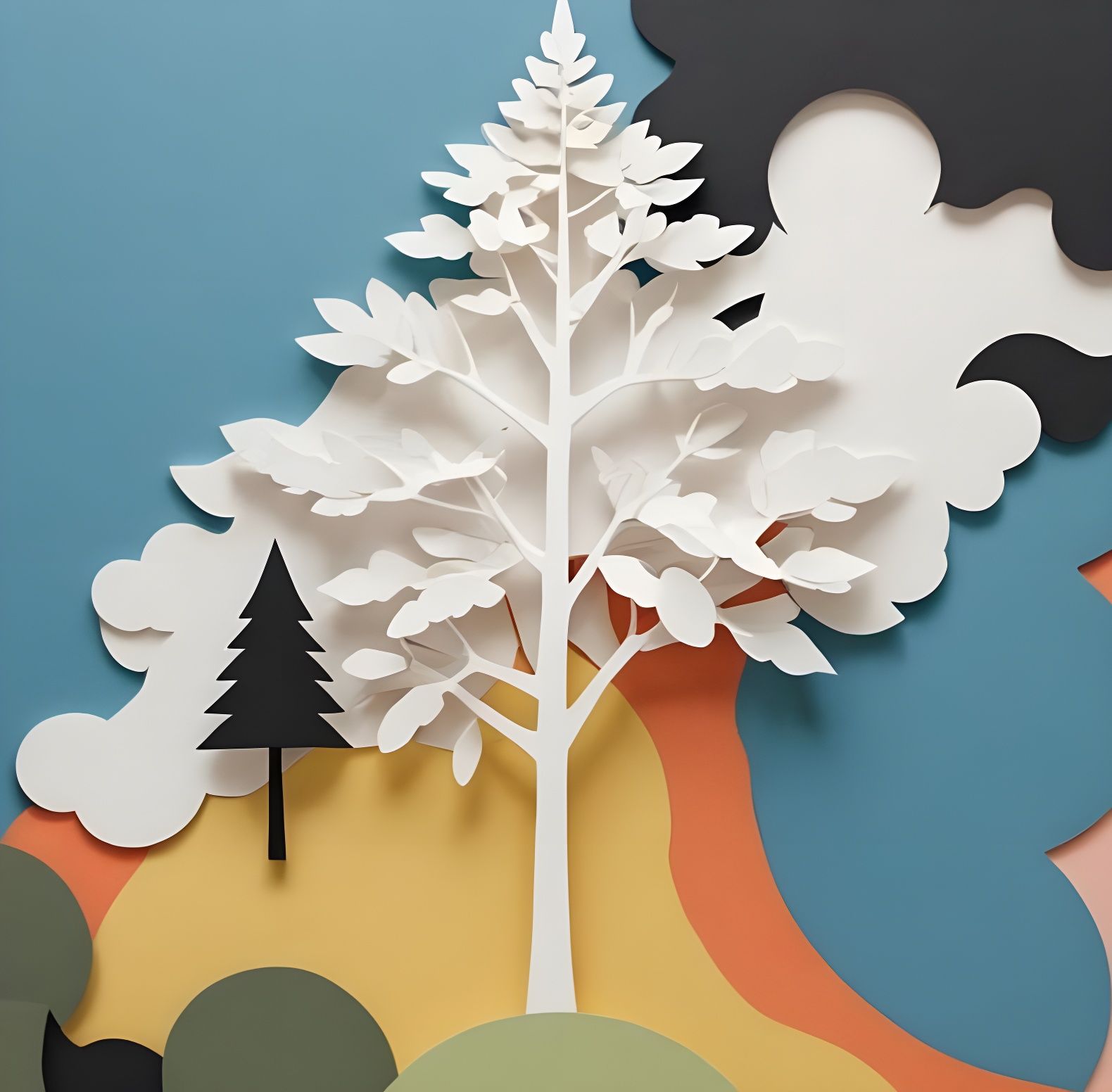 Dimensional Paper Abstract Trees in Embossed Style