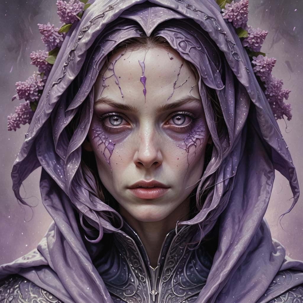 Lilac Alien Woman Portrait in Hyperrealism