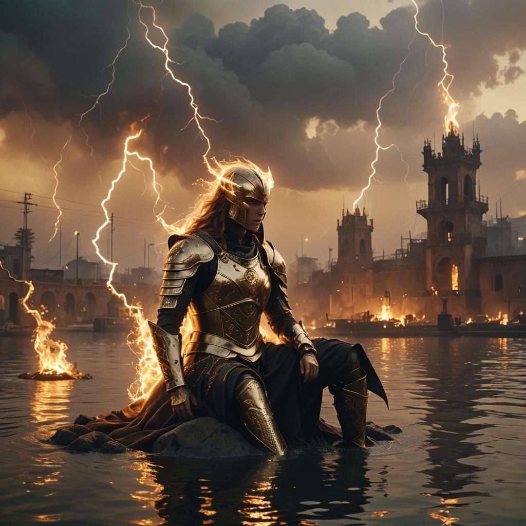 Dystopian Spirit Gazes at Heavenly City Reflection