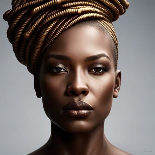 Photorealistic African Queen Portrait with Gold Jewelry