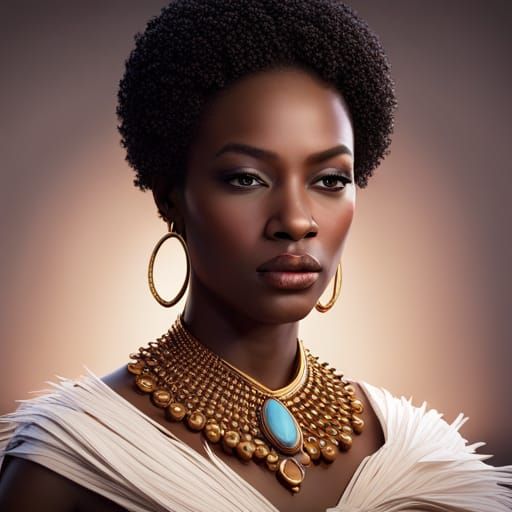 African Queen Portrait with Gold Jewelry