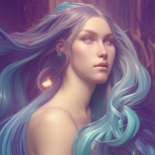 Striking Mermaid Portrait in Art Nouveau Style