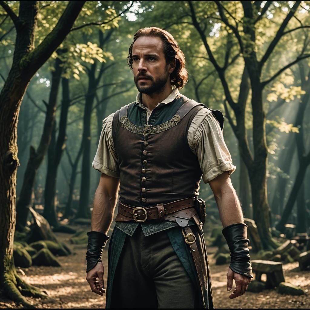 Muscular Shakespeare in Cinematic Film Still