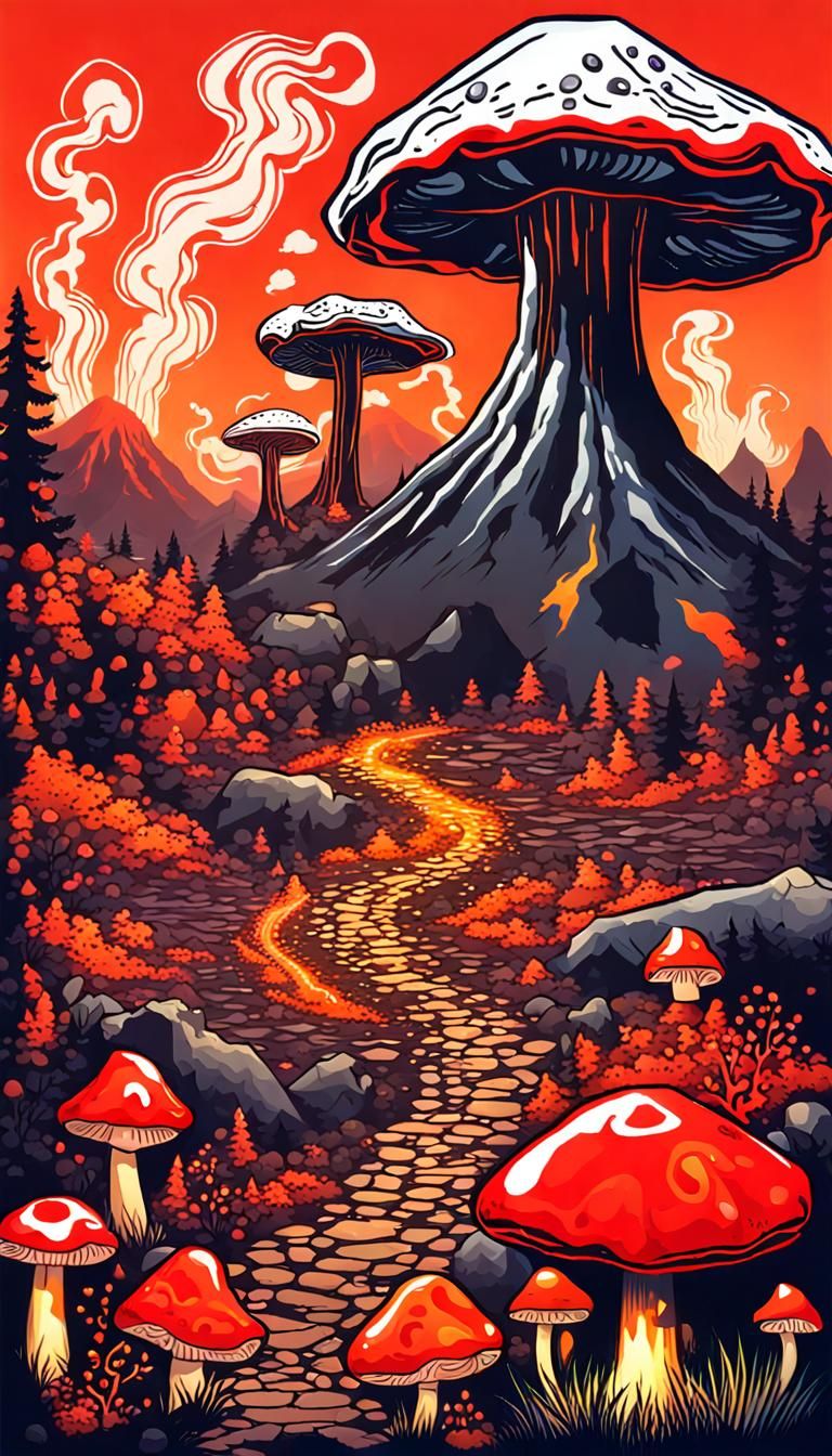 Surreal Volcanic Mushroom Landscape