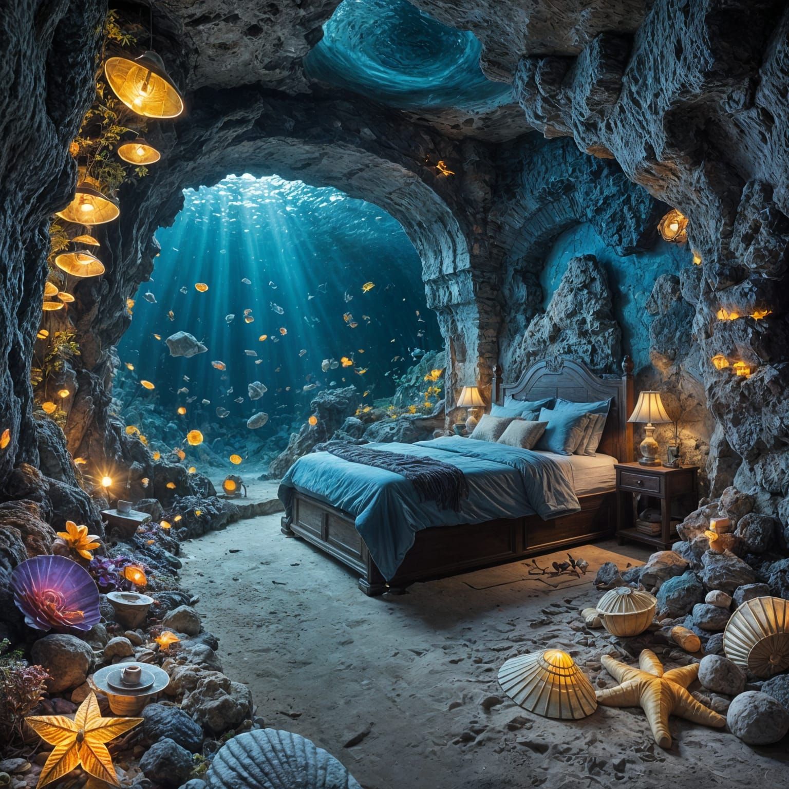 Enchanted Mermaid Grotto in Vibrant Hues
