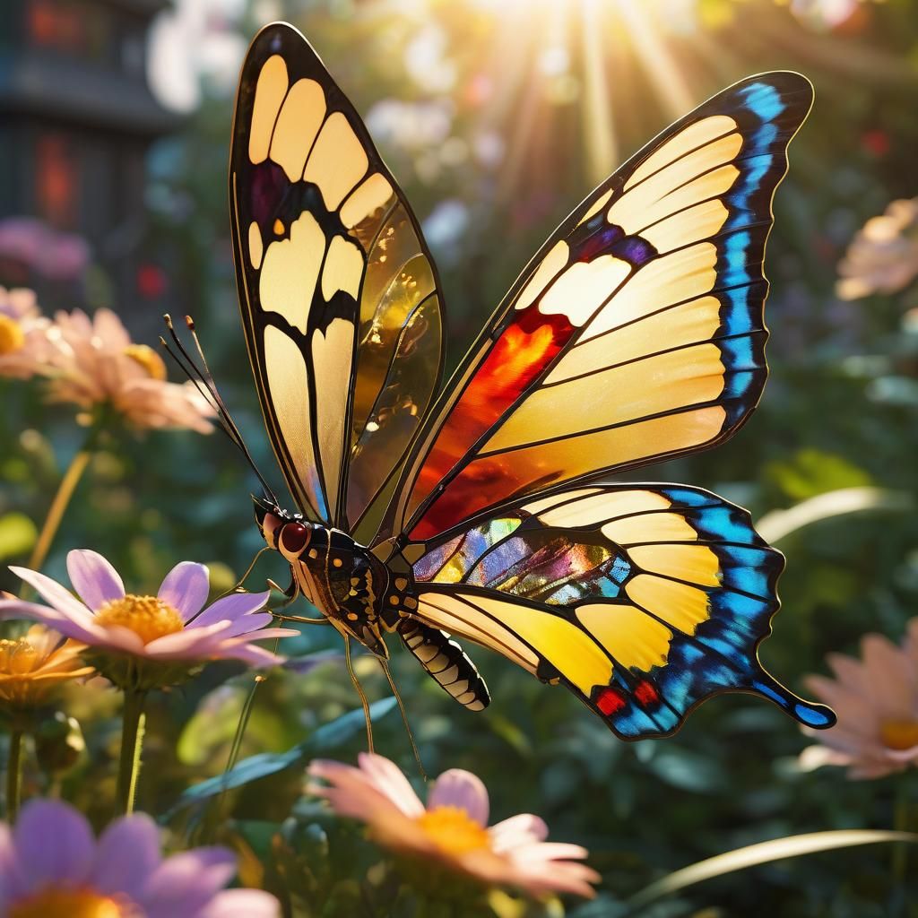 Stained Glass Butterfly in Anime 3D Art Style