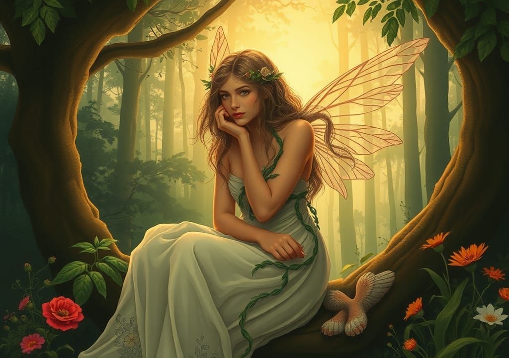 Forest Nymph in Pre-Raphaelite Style