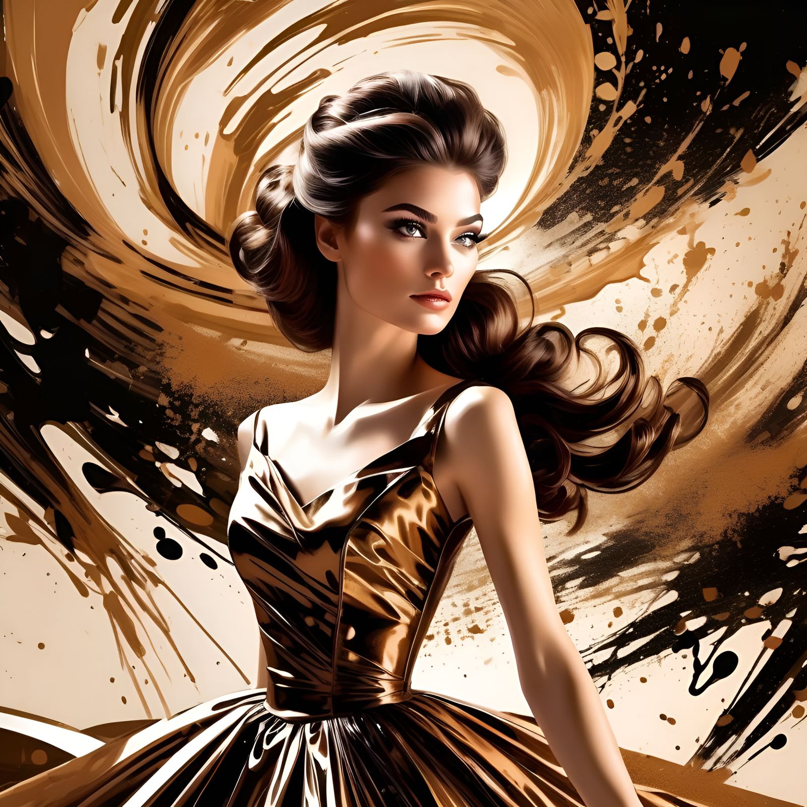 Monochromatic Foil Portrait with Coffee Splatters