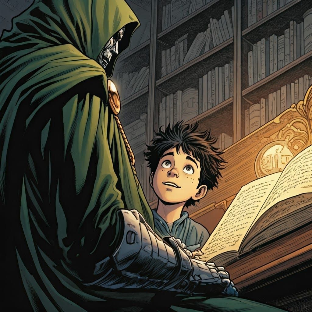 Doctor Doom Teaches His Son Magic in a Moody Study