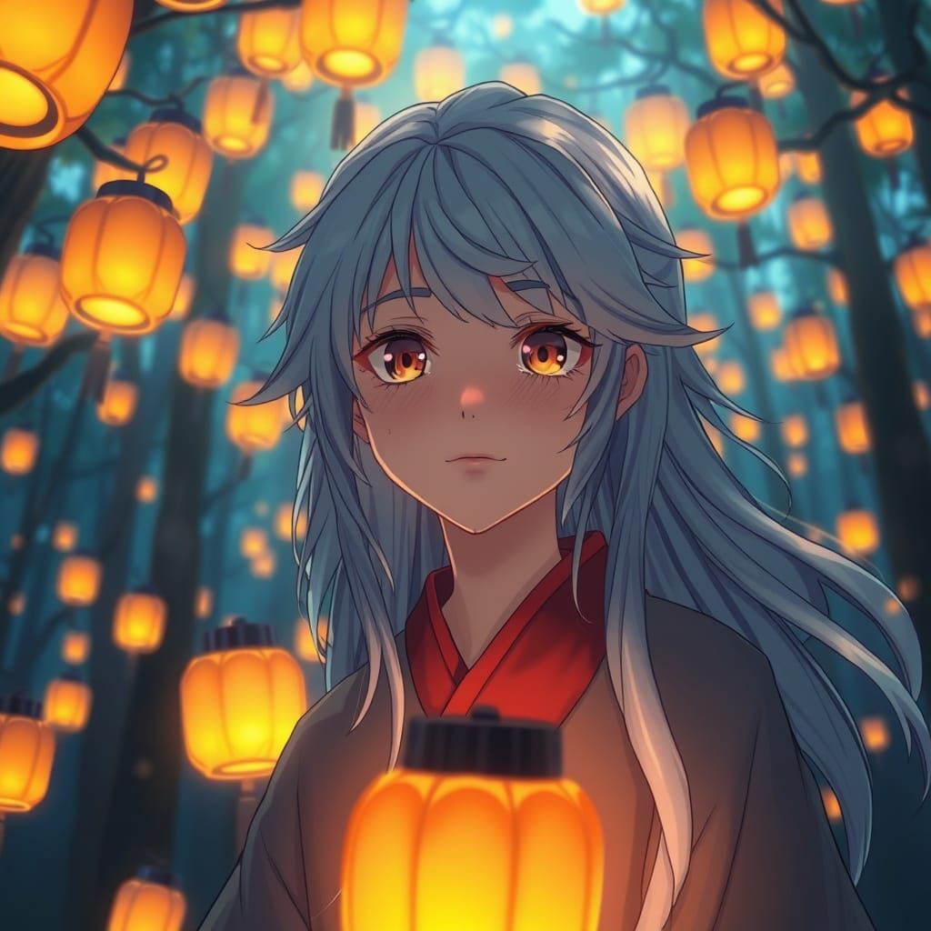 Ethereal Lantern Guardian in Spirited Away Anime Style