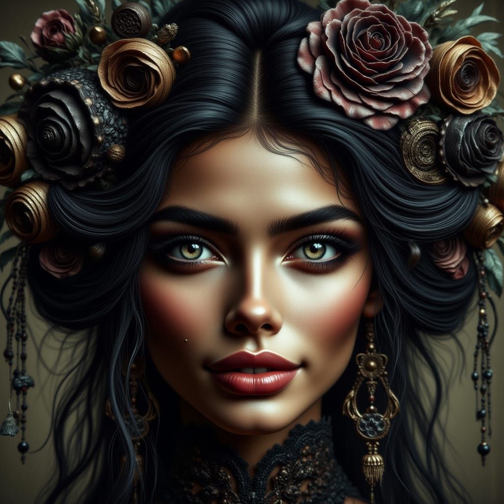 Mysterious Latina Siren in Dark Victorian Elegance