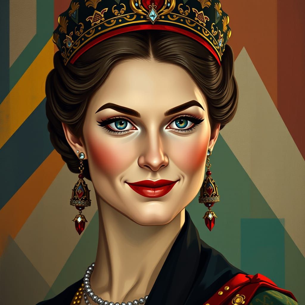 Regal Woman in Modern Realism with Cubist Twist