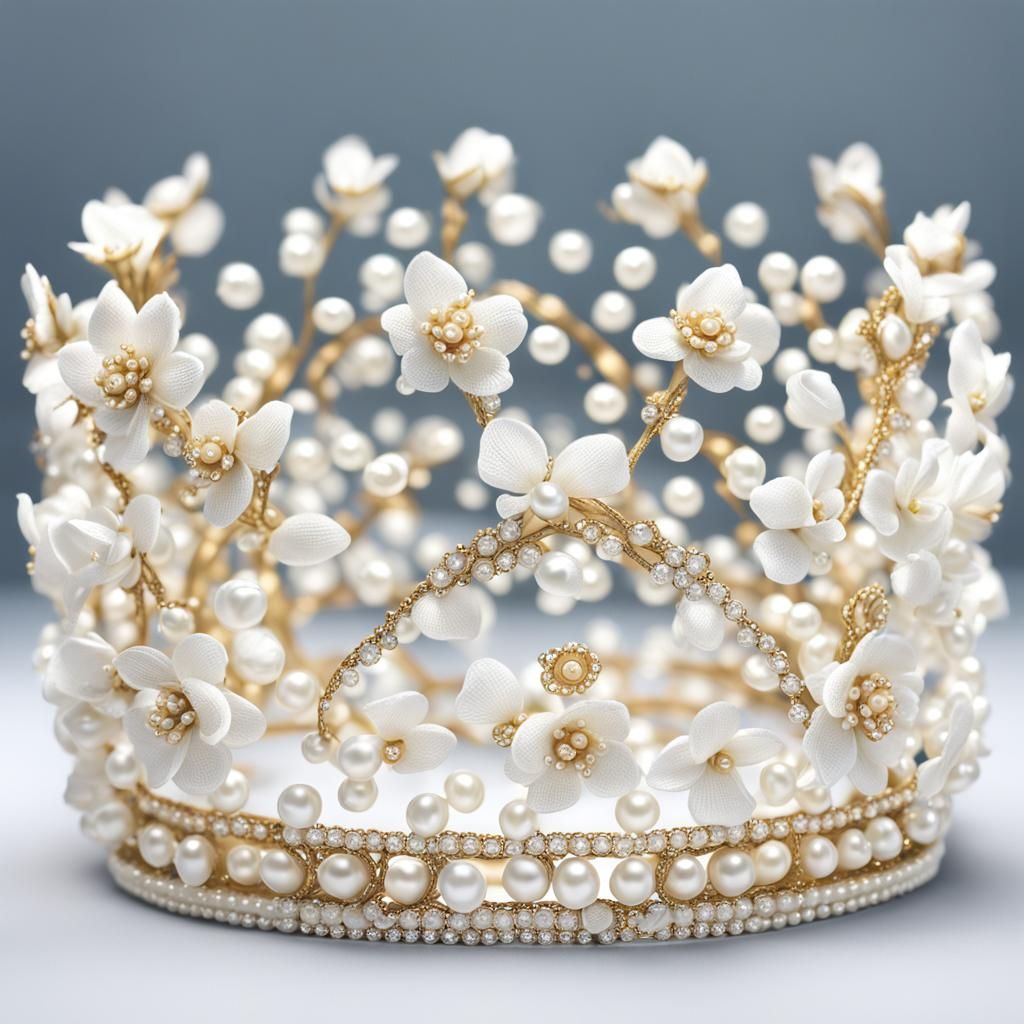 White Rose Crown with Pearls and Crystals: 3D Render