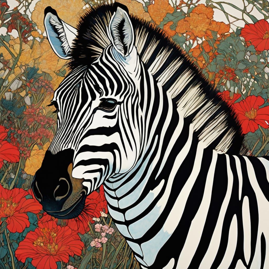 Zebras in Intricate Organic Line Drawing Style