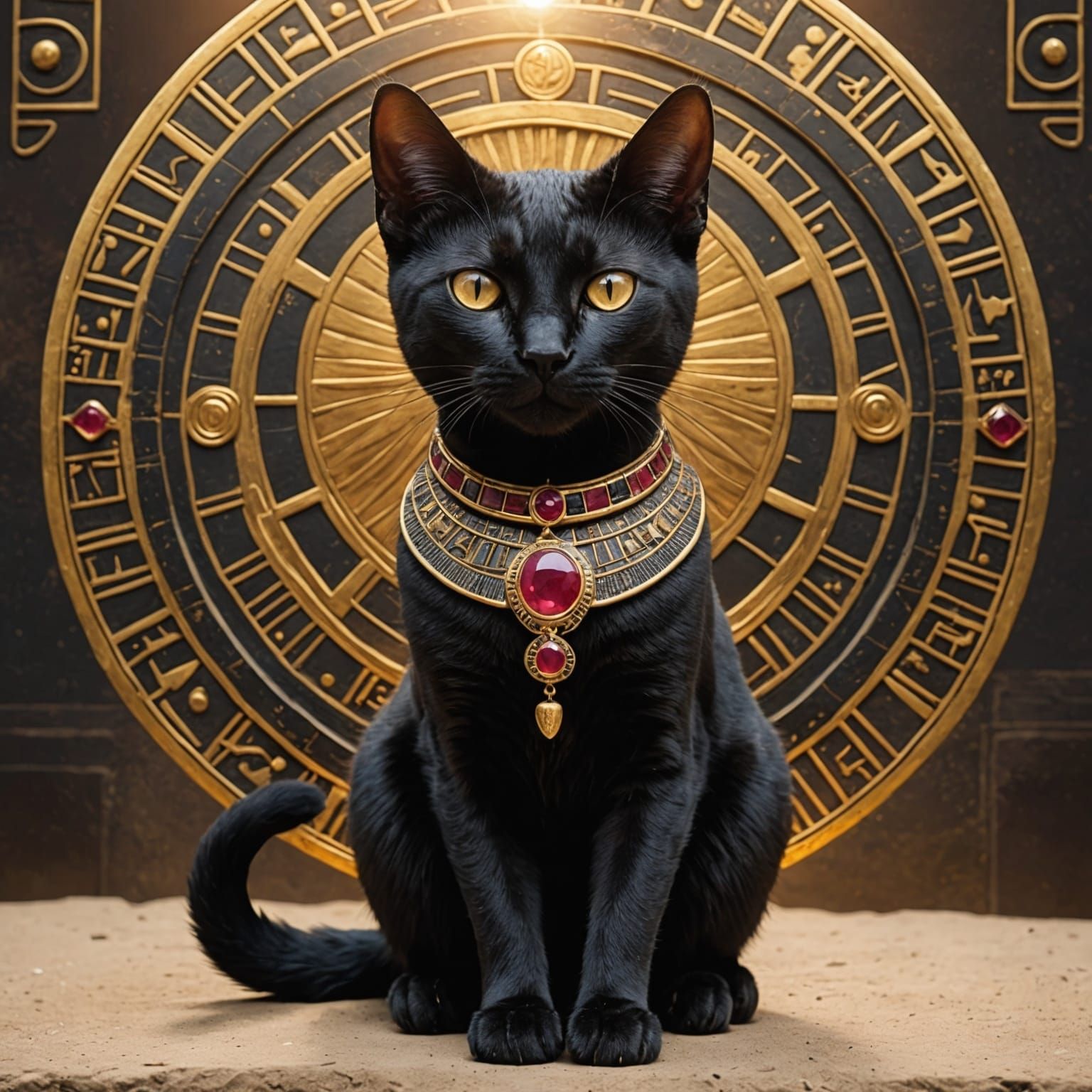 Egyptian Sun Cat with Ruby Necklace