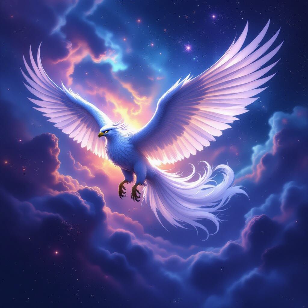 Majestic Griffin Soaring Through Cosmic Nebula